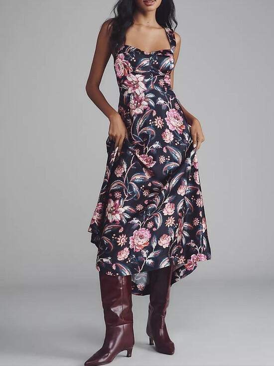 Anthropologie Dresses & Skirts - Anthropologie The Jocelyn Black  Pink Floral Sleeveless Slip Midi Dress by Maeve